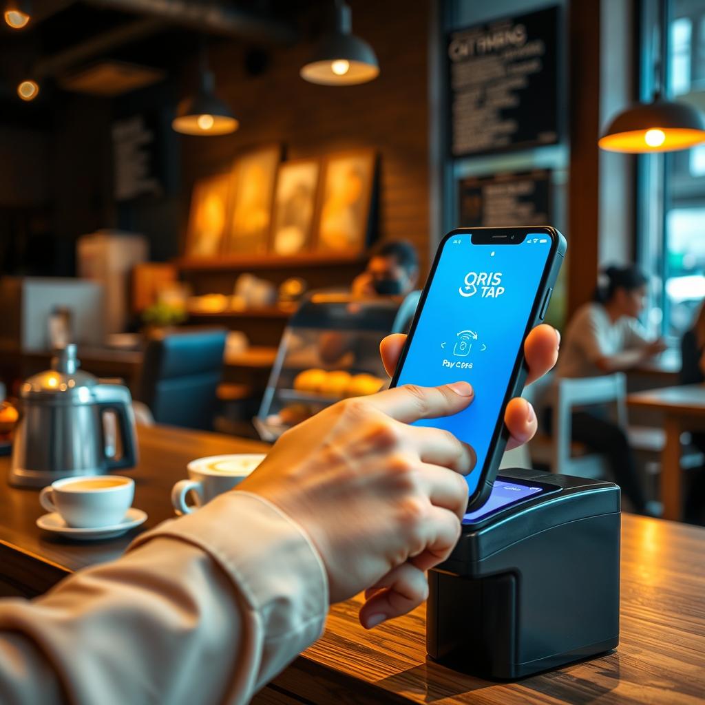 Penggunaan QRIS Tap di warung kopi Penggunaan QRIS Tap di warung kopi