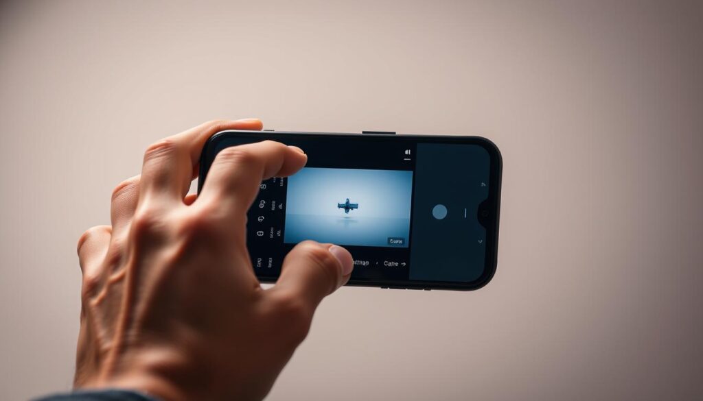 A meticulously crafted image showcasing the process of photo editing on a modern Android device. In the foreground, a human hand deftly manipulates various editing tools on a sleek, edge-to-edge smartphone display, the screen filled with a high-resolution screenshot captured earlier. The mid-ground features a clean, minimalist user interface with intuitive controls and sliders, allowing for precise adjustments to brightness, contrast, saturation, and other image parameters. The background subtly fades to a muted, neutral tone, drawing the viewer's focus to the core editing workflow. Soft, diffused lighting illuminates the scene, creating a sense of clarity and professionalism. The overall composition and attention to detail convey the seamless, effortless nature of enhancing and sharing digital images on the go.